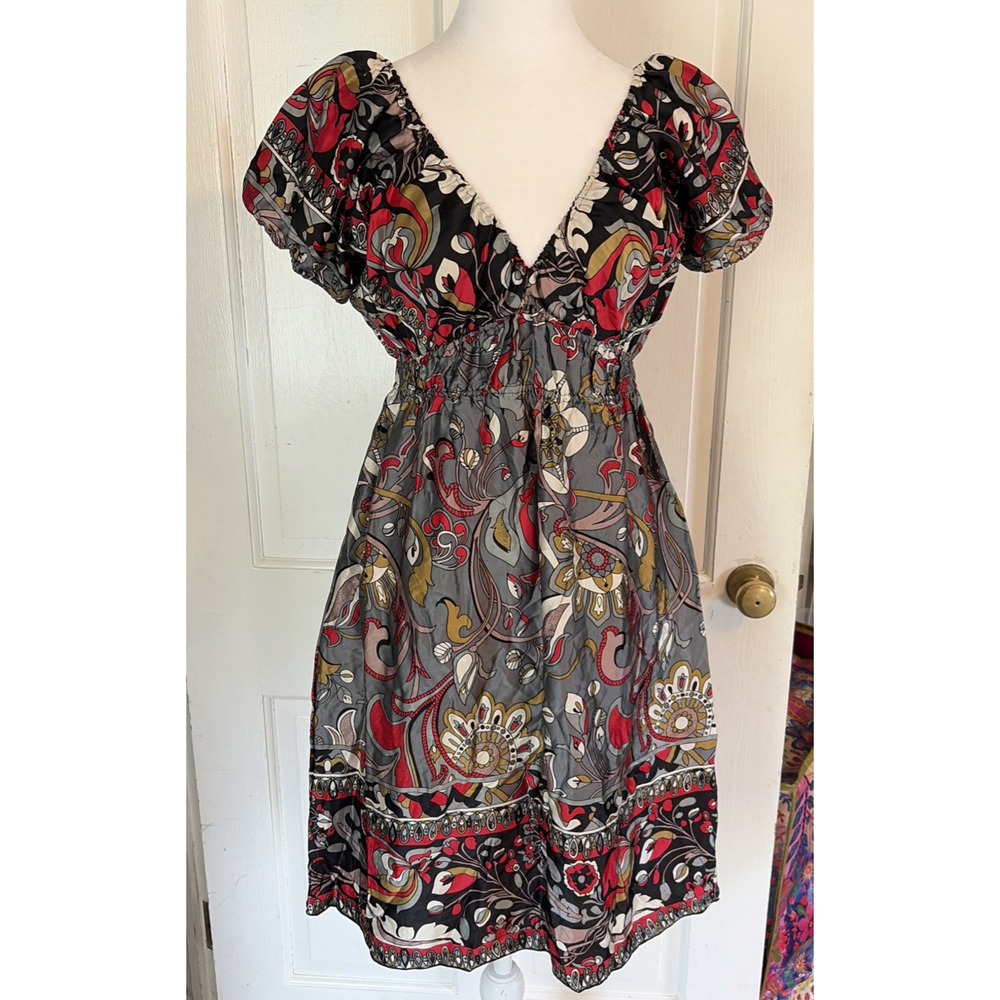 Hale Bob Babydoll Women's Silk Dress S Black Floral Midi Coquette Quiet Luxury